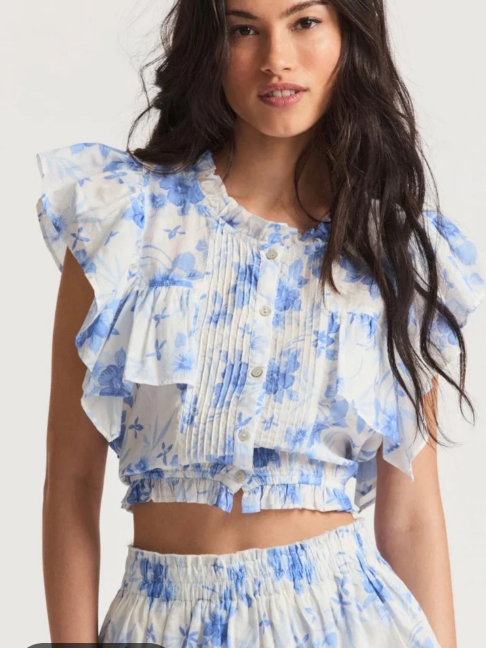 LoveShackFancy Nora Top in Blue Floral